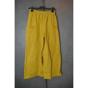 Ashley Rowe Yellow Cotton Gaucho Pants Crop Wide Leg‎ Fringe Hem Pockets